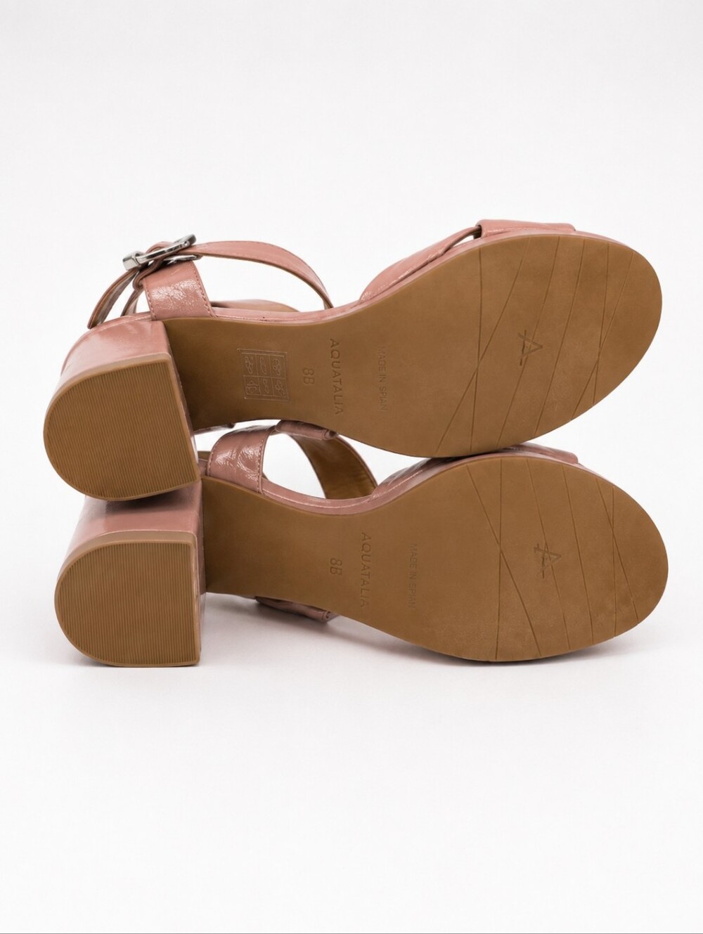 Aquatalia Pink Patent Leather Block Heel Sandals Made in Spain Size 8 NWOB - Picture 6 of 7